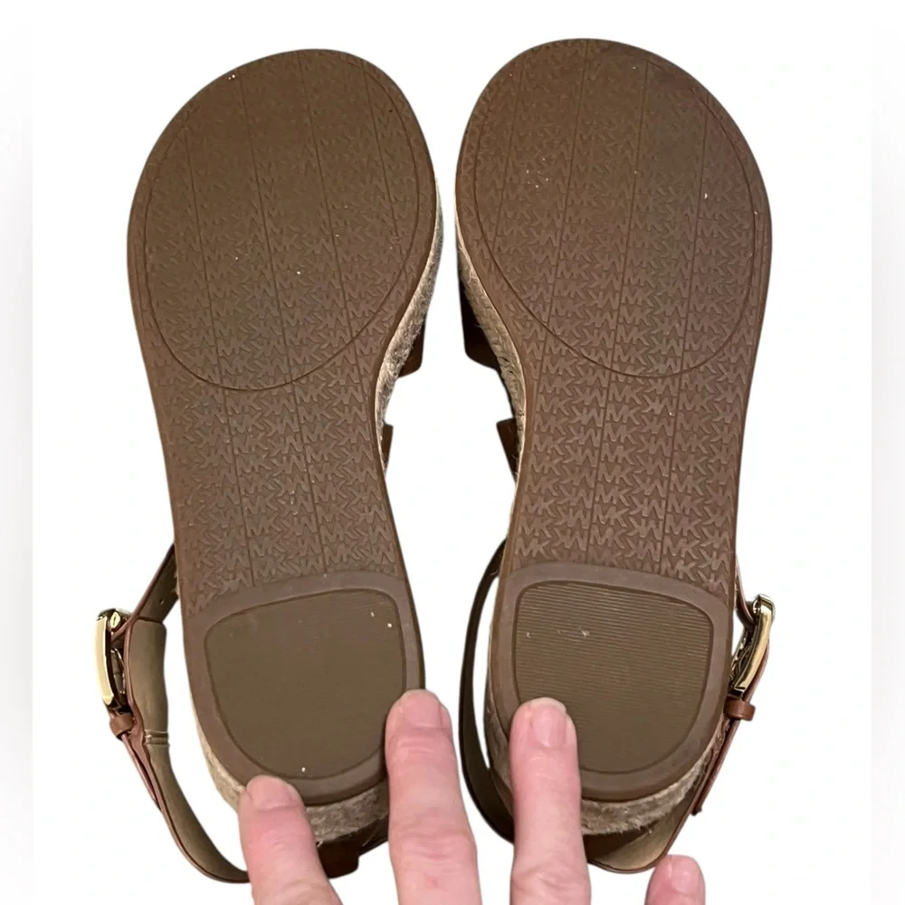 MICHAEL Michael Kors Tan Leather Espadrille Sandals with Gold Buckle